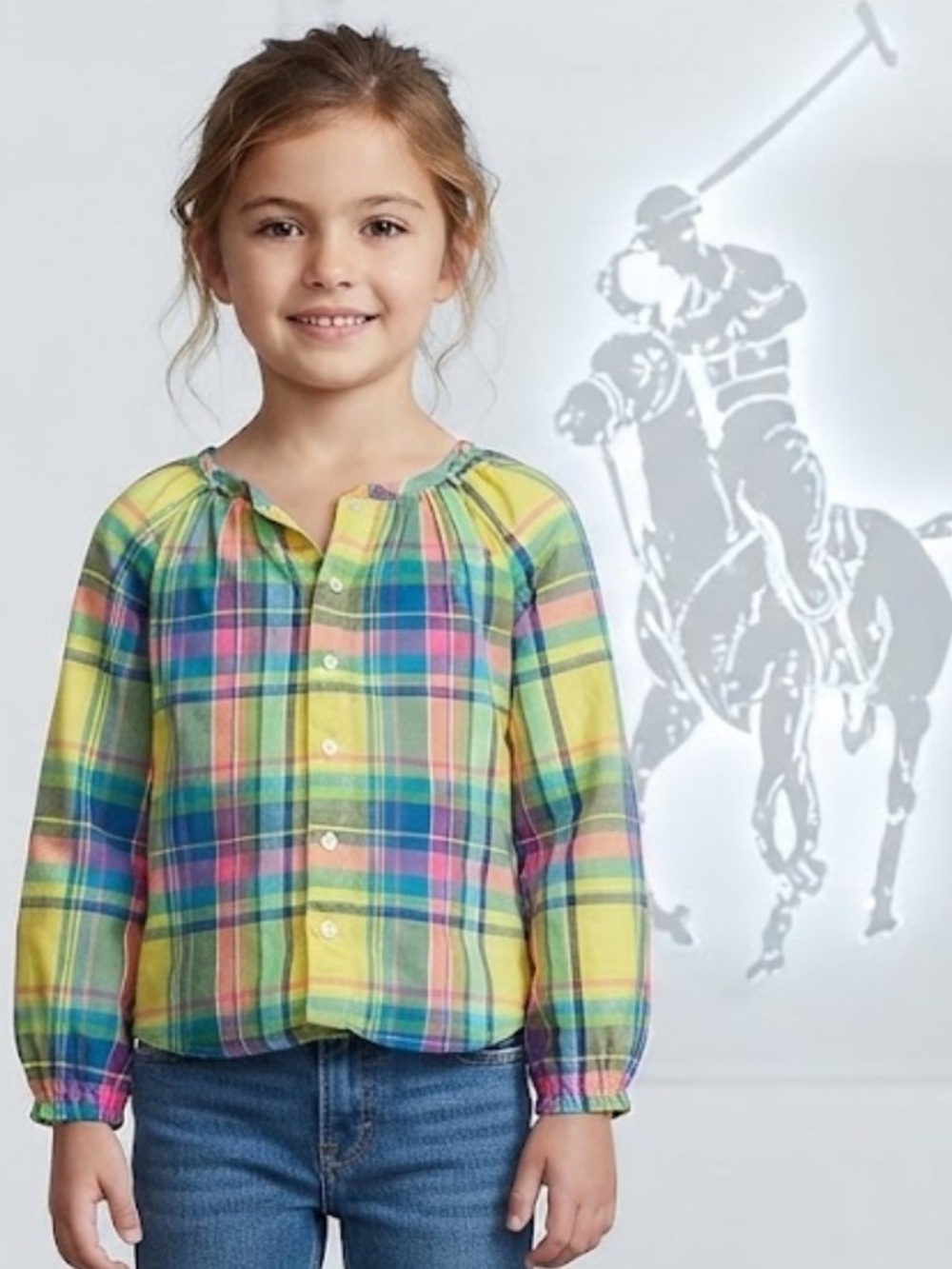 Authentic Ralph Lauren designer 100% cotton girls signature plaid top sz 4